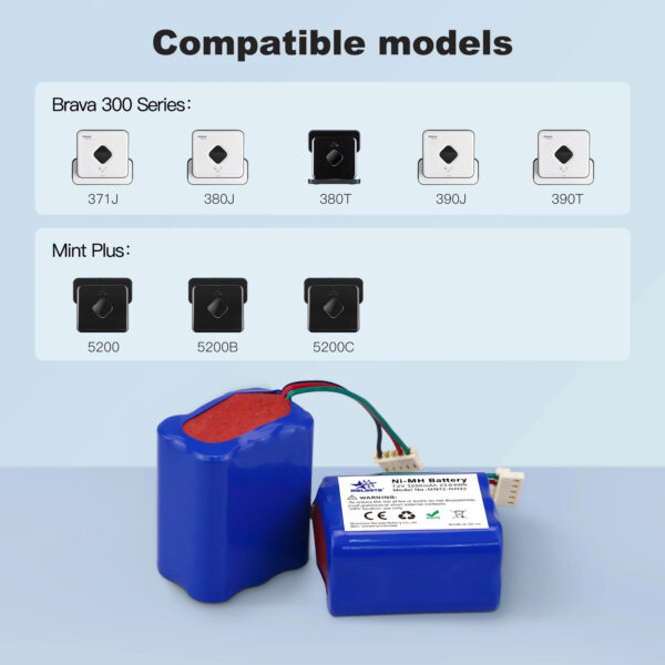 Malesta แบตเตอรี่สำหรับ Mopping Robot 380 380T Mint 5200, 5200B, 5200C Battery 3200mAh 7.2v Ni-Mh หุ่นยนต์ถูพื้น - Image 4